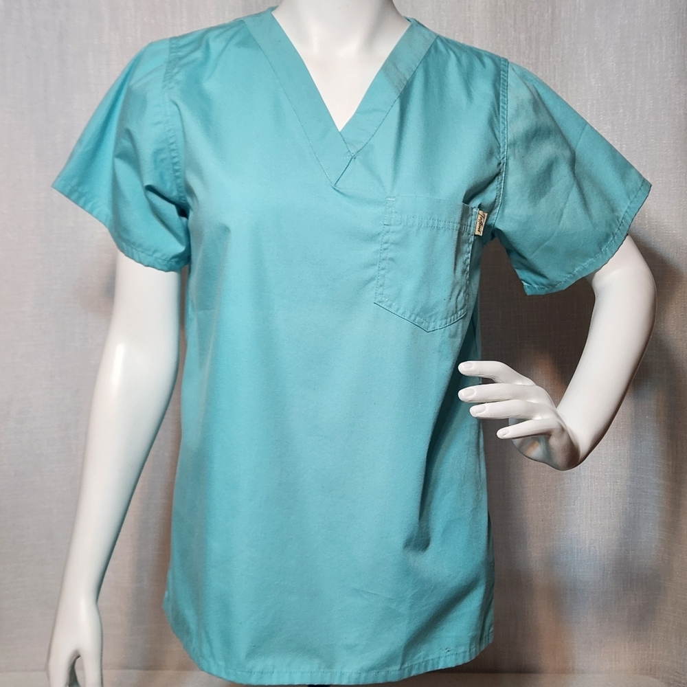 Tafford Scrubs Top Solid Light Teal Blue Size Xtra Small